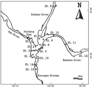 Fig. 1. The sampling sites in Lake Paldang.