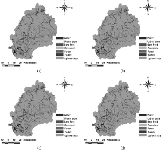 Fig.  3  The  Landsat  land  uses  of  the  study  watershed;  (a)  1985,  (b)  1990,  (c)  1995,  and  (d)  2000.