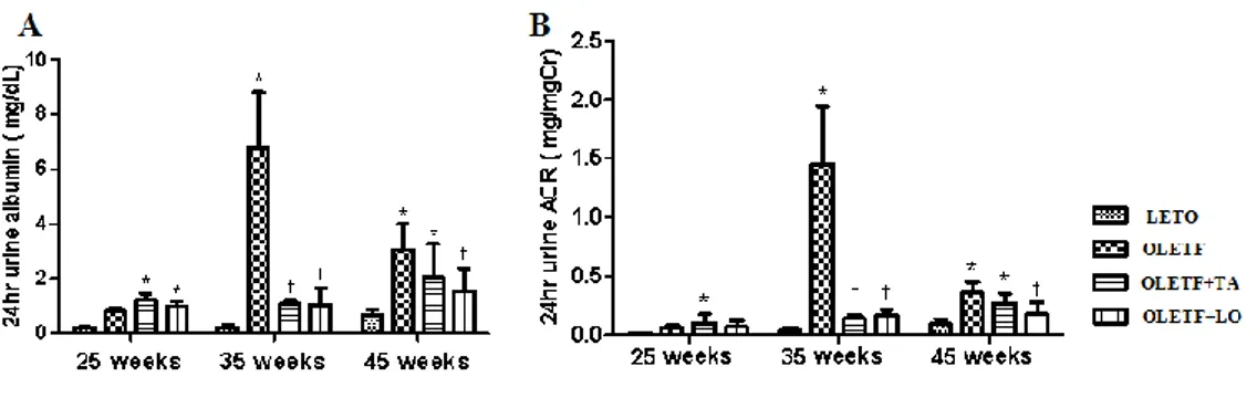 Figure  1.  Changes  of  24  hours  urine  albumin  and  ACR  in  experimental  rats  on  the  basis of the duration of diabetes mellitus