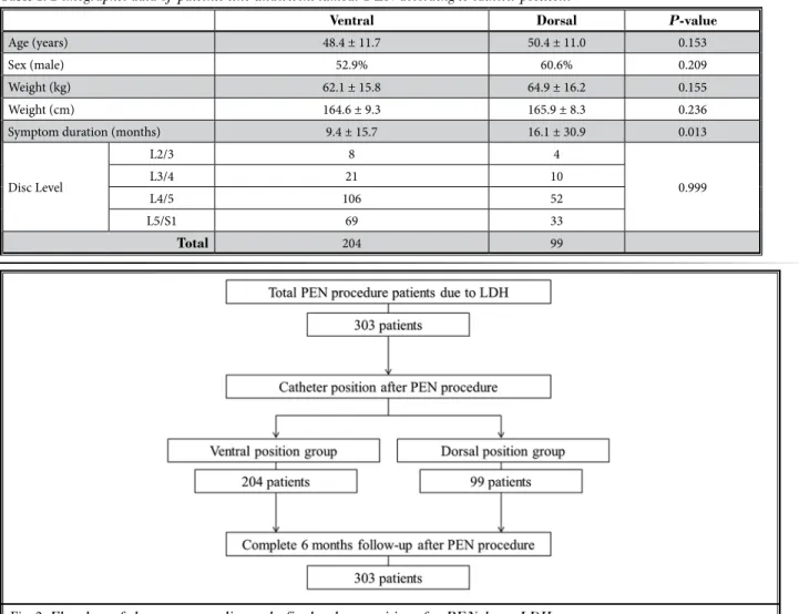 Table 1. Demographic data of  patients who underwent lumbar PEN according to catheter position.
