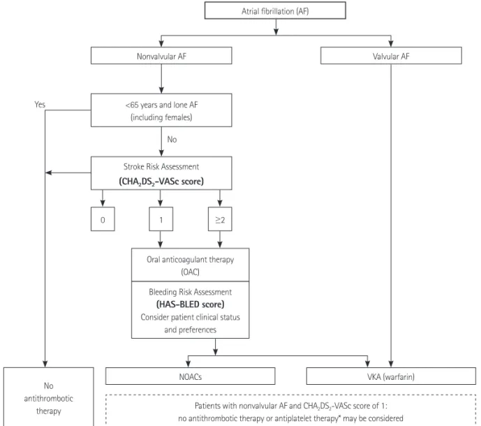 Fig. 1.  The algorithm of antithrombotic therapy for patients with nonvalvular atrial fibirillation