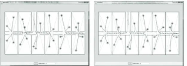 Fig. 1. User interface of simulex and distance map Fig. 2. Movement paths in SFPE model(left) and steering  model(right) (Thunderhead engineering, 2009) 수 있도록 하였다 