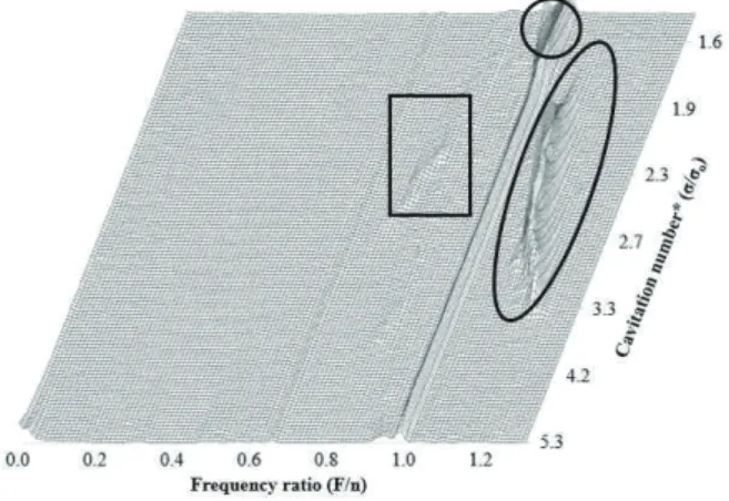Fig.  3  Cavitation  instabilities  of  LOx  Pump  in  Water  Environment  (1.1  Qd)  [12]