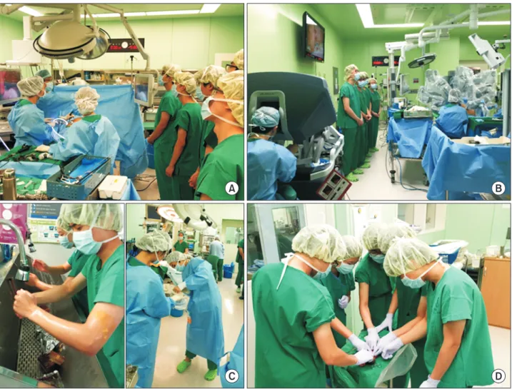 Fig. 2.  Visiting operation room. The premedical students were scheduled to experience the clinical practice of surgery in operative theater