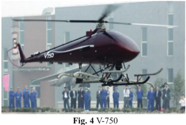 Fig. 3 Schiebel Camcopter S-100 22..11..44 VV--775500((중 중국 국,,  민 민간 간 및 및 군 군용 용)) V-750은 미국 Brantly사의 B-2B  헬리콥터를 기반 으로 개발되었고 중국의 텐샹 항공공업유한회사에서 생산하고 있다