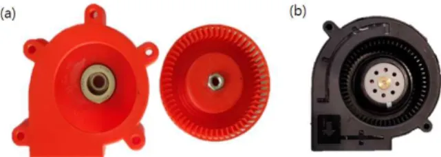 Fig.  12  Housing  and  Impeller  for  Verification  Experiment:  (a)  3D  Printed  Blower  Fan; 