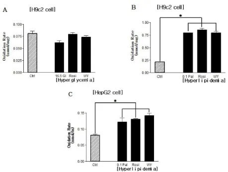 Fig. 5. The effects of PPAR agonists on palmitate oxidations from H9c2 cells (A, B) in