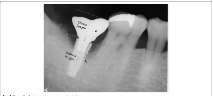 Fig. 2 The method of measuring the crown/implant ratio
