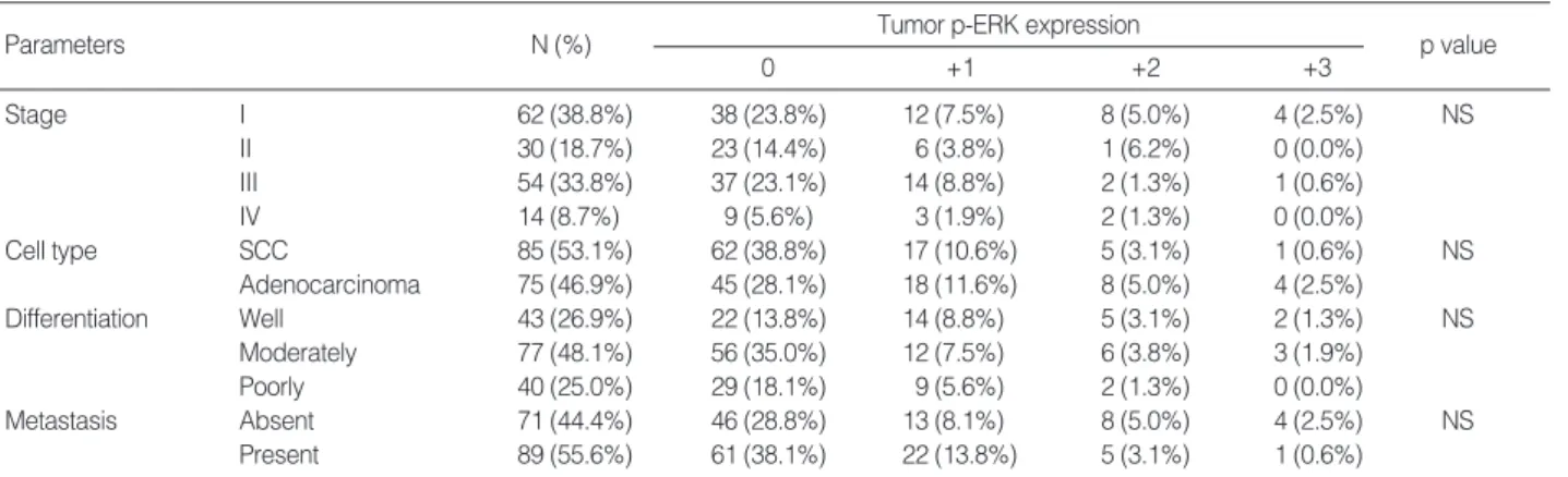 Table 2. Frequency of p-ERK expression in tumor according to the clinicopathologic parameters