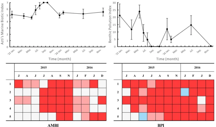 Fig.  8.  Temporal  variations  of  AMBI(Azti’s  Marine  Biotic  Index)and  BPI  (Benthic  Pollution  Index)  in  Dangdong  Bay