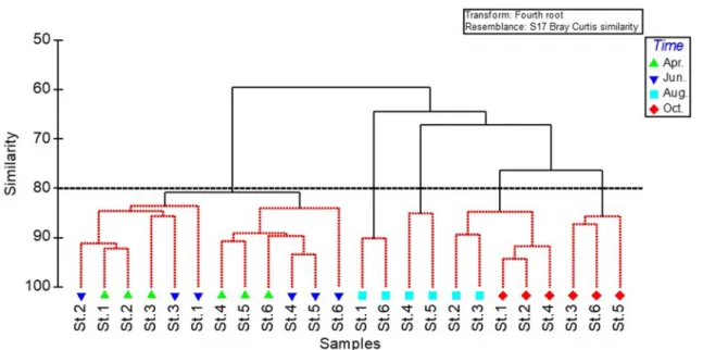 Fig. 5. MDS analysis of Bray-Curtis similarities on the fourth-root transformed abundance of the meiofauna 