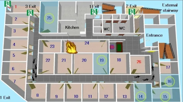 Figure 3. Schematic diagram of the bar and the location of the dead.