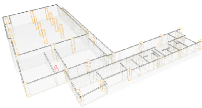 Figure 1. Model of analysis and exit location. Figure 2. Grid modeling of electronic equipment room.