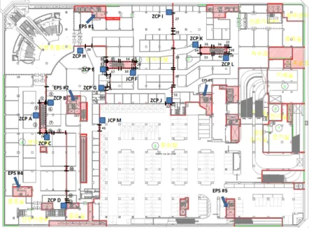 Figure 7. Screen fireproof shutters and zone control panels at 1 st  basement level. 