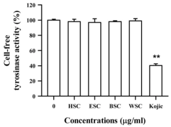 Fig.  7.  Effects  of  HSC,  ESC,  BSC,  and  W SC  on  the  tyrosinase  activity  in  a  cell-free  system