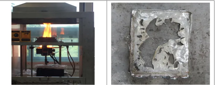 Figure 5. Foam block sample A specimen before and after a cone calorimeter test.