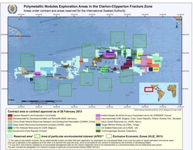 Fig. 1. Polymetallic nodules exploration areas in the Clarion-Clipperton Fracture Zone