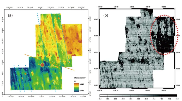 Fig. 3. (a) Bathymetry shows distinctive contrast in water depth across the mid of KR1 (~16 o 10'N)