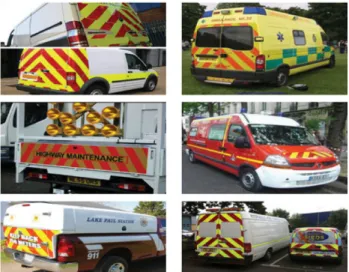 Figure 8. Examples of chevron patterns used on vehicles in other countries around the world.