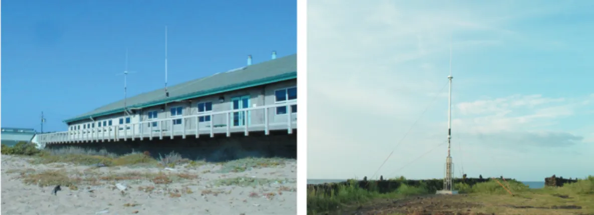 Fig. 6. The installed Antenna in the building (left) and the pedestal system of HF radar antenna (right) 