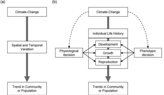 Fig. 2. (a) General analysis pathway to investigate impacts of climate change on trend in community or population (or biodiversity)