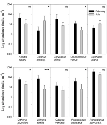 Fig. 9. Dendrogram of station associations derived from a cluster analysis based on the abundance of zooplankton during February and July, 2009
