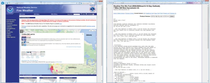 Figure 1.  Fire weather web pages provided by the National Oceanic &amp; Atmospheric Administration.