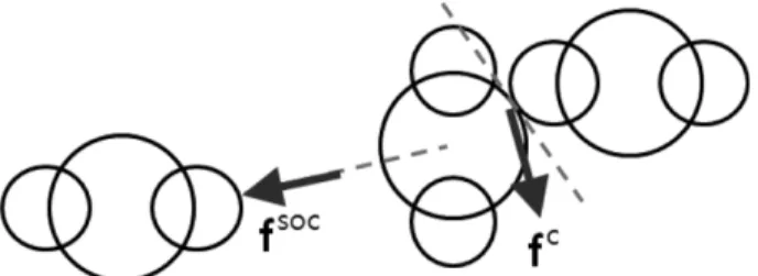 Figure 1. The schematic of interaction forces between each agent (Social force, Contact force).