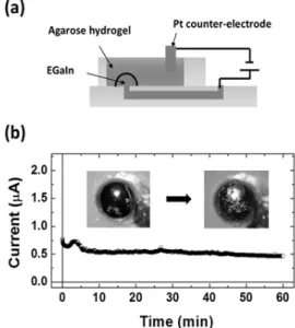 Fig. 1 (a) Cross-section image of the experimental set-up  for electrochemical study of EGaIn liquid metal electrodes