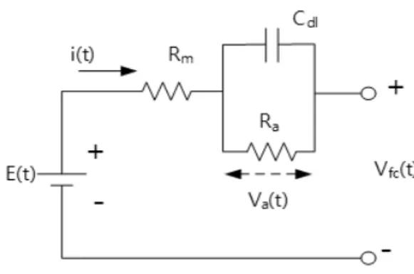Fig. 2 Simplified Randles cell circuit 3 가지 종류로 볼 수 있다 7) . 첫 번째로 활성화 분극(Activation loss)이다