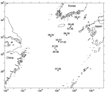 Fig.  1.  Location  of  the  study  area  and  sampling  sites  in the  northern  East  China  Sea  and  Korea  Strait.