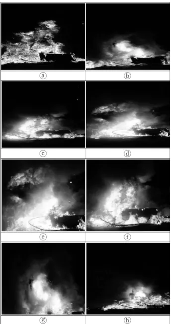 Figure 5. Burning process of air-conditioner. Figure 6. Form of abrupt flame like a flame thrower.