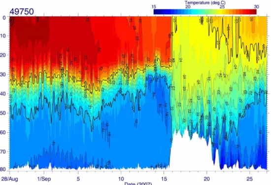 Fig. 10. Observed  vertical  structure  of  temperature  by  the  ID  49750  buoy. 