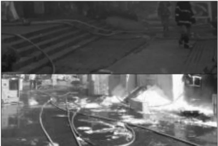 Figure 12. Unfolded fire hoses on the scene of a fire.