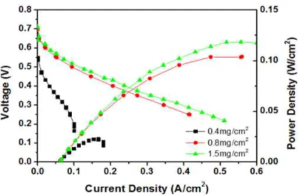 Fig.  5  Polarization  curves  of  DFAFCs  using  different  loadnig  catalyst  mass  as  anodes