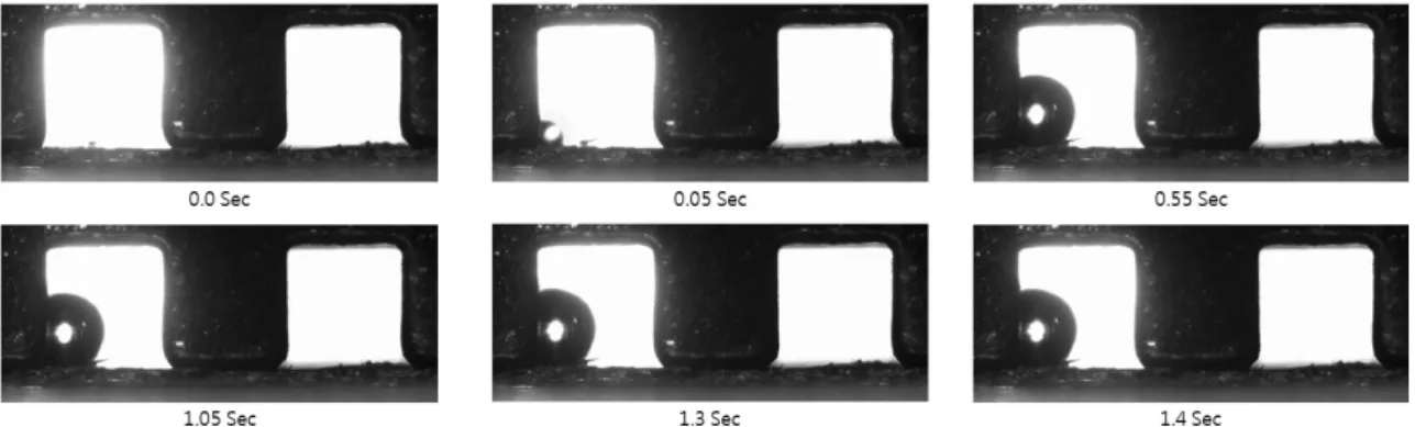 Fig. 8 Liquid water droplet behavior under test condition Case 2-1 (24BA GDL, 1.0 min)