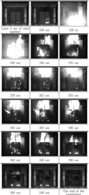 Figure 11. Important event images for the progressing period of combustion experiment by the thermal camera.