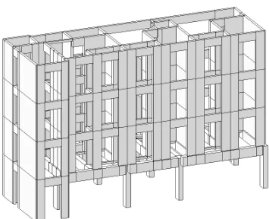 Fig.  1.  3D  model  of  piloti  building (2)  구조재료의  규격  및  기준강도