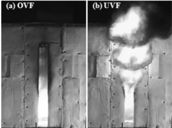 Figure 3. Temporal images of (a) the over-ventilated and (b) under-ventilated compartment fires.