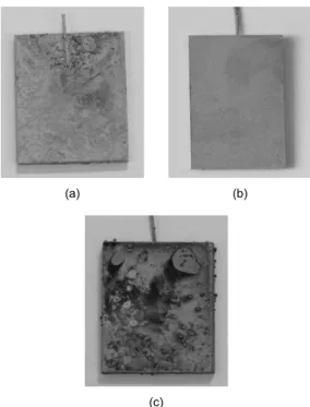 Fig. 5는 모재(SUS316L)에 Ta를 코팅한 후 전류밀도 가 (a) 0.5mA/cm 2 , (b) 5mA/cm 2   그리고 (c) 20mA/cm 2 일 경우의 결과를 보여주며 (b)의 경우 전체적으로  균일하지만 (a)와 (c)  경우 코팅 층의 전착이 불균일 한 것을 확인 할 수 있다 