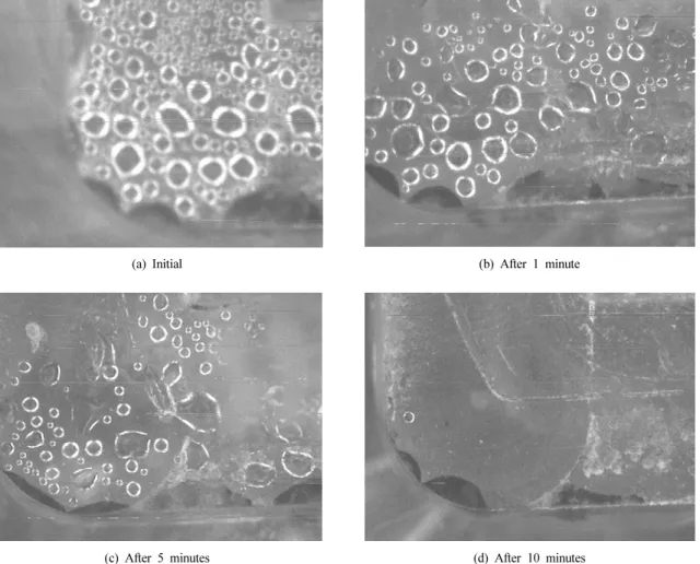 Fig. 10 Changes of the dew condensation as time progresses in flow channel after supplying 70%RH wet gas