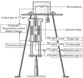 Fig. 2 Schematic diagram of the Cahn TG 151 system for  measuring the weight change by reduction of iron oxide