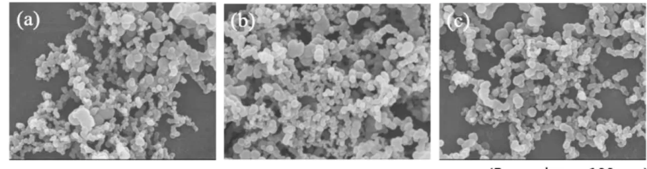 Fig. 3. Scanning electron microscopic images with varying stirring rate. (a) 0 rpm, (b) 300 rpm, (c) 800 rpm.