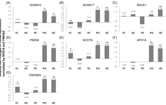 Figure 2. mRNA levels of amyloid precursor protein (APP) pathway-related genes  