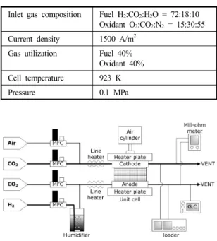 Fig. 2 Experimental apparatus for the MCFC single cell.