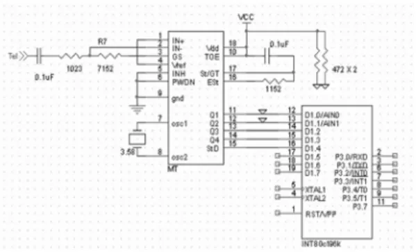 Fig.  4.  Wiring  connection  circuit  of  Main  processor  and DTMF  receiver.
