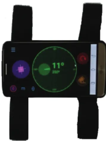Fig. 3. Goniometer Pro (5fuf5, USA) in smartphone  (LG G3 cat.6 ® ). 3. 실험 철차  대상자들은 무릎관절 폄 범위 측정에 앞서 준비운 동을 하였으며 ,  무릎관절 폄 범위 측정 후 실험자가  대상자들에게 수축 -이완 기법 적용하였으며, 적용 후  무릎관절 폄 범위를 재측정하는 순서로 실험을 진행 하였으며, 직접기법군과 간접기법군에 각각 직접 수 축-이완 기법과 간접 수축-이완 기법을 적용하였다