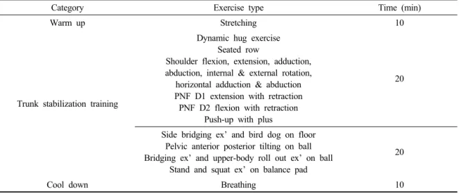 Table 2. Trunk stabilization training program