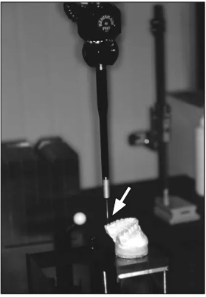 Fig. 5. Measuring dental points with three-dimensional coordinate analyzer for the verificaiton