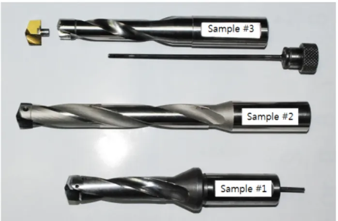 Fig. 17 Photo of the disassembled drills 거칠며,  공구의 파손 등을 유발하게 된다. 4.4 절삭날의 끼임상태  Fig. 17 은 절삭 가공 후 드릴 공구의 분해 사진을 보여주고 있다
